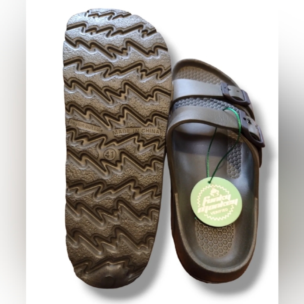 FunkyMonkey Women's Comfort Slides Double Buckle Army Green Sandals Size 10